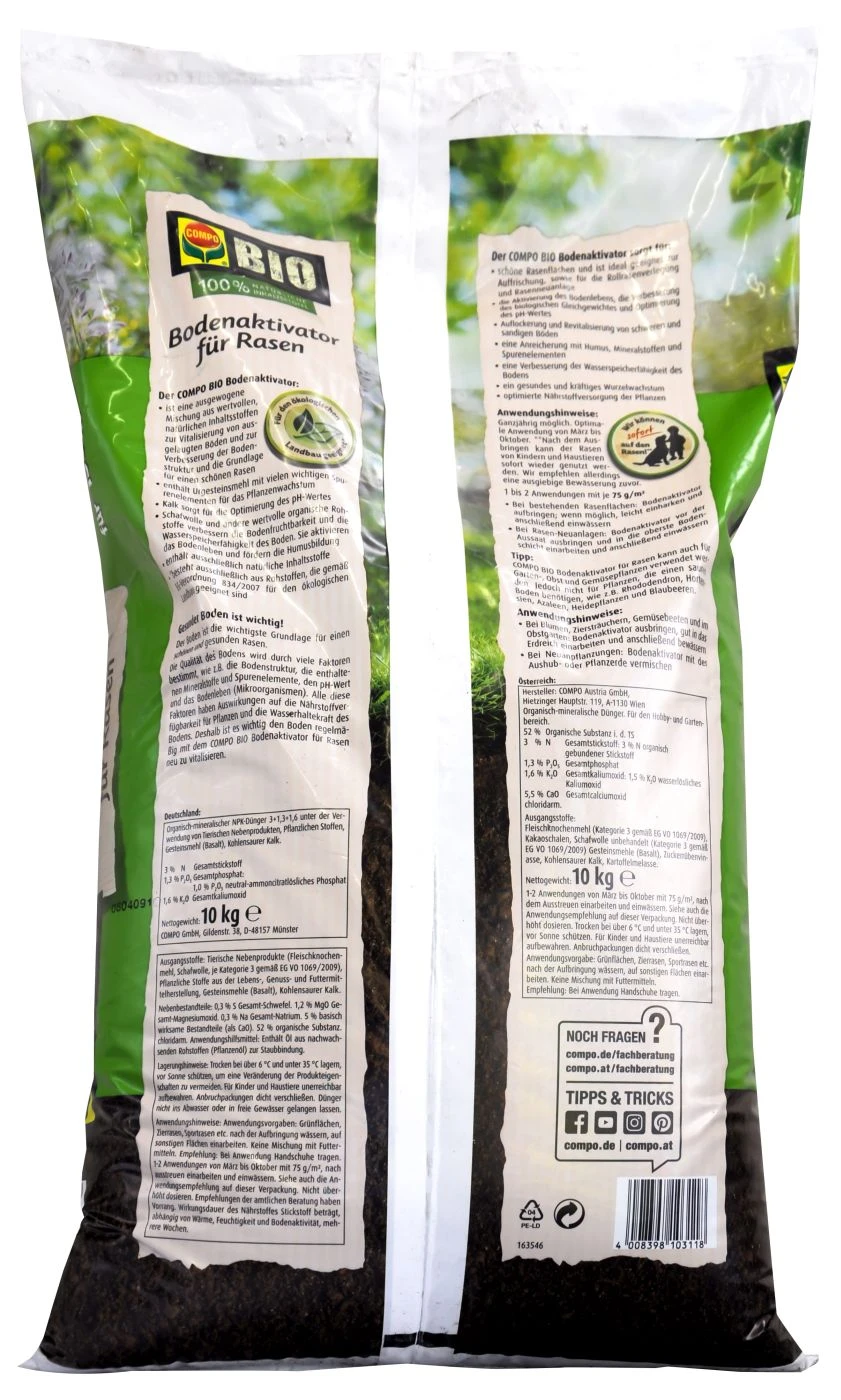 Compo Bio Bodenaktivator Für Rasen - 10 Kg 4 Compo Bio Bodenaktivator Für Rasen - 10 Kg – Bild 2