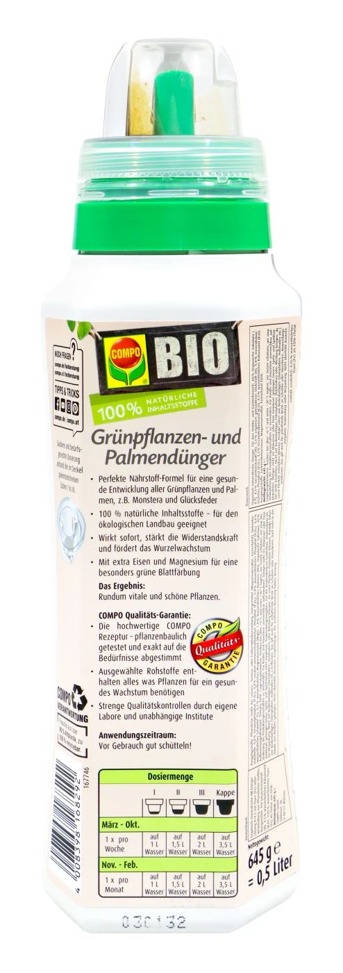 Compo Bio Grünpflanzen- Und Palmendünger - 0,5 L 3 Compo Bio Grünpflanzen- Und Palmendünger - 0,5 L – Bild 2