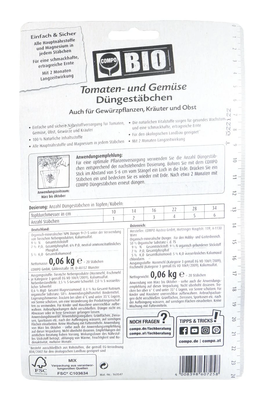 Compo Bio Tomaten- Und Gemüse Düngestäbchen - 20 Stück 4 Compo Bio Tomaten- Und Gemüse Düngestäbchen - 20 Stück – Bild 2