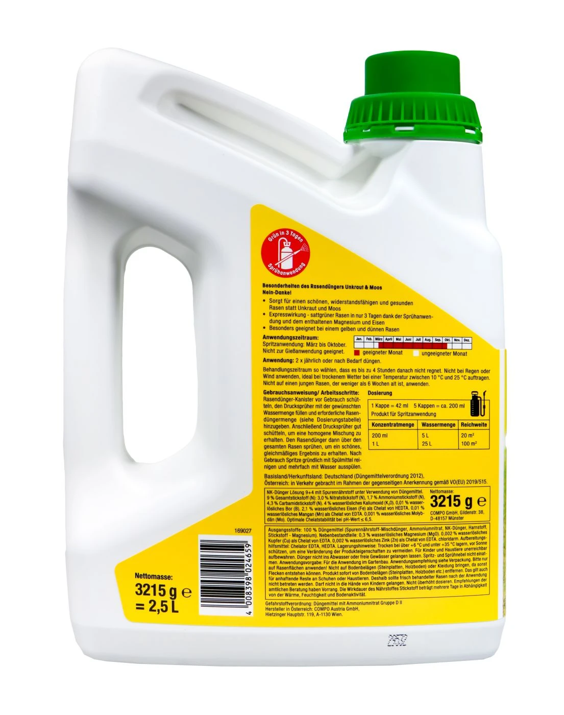 Compo Rasendünger Unkraut & Moos Nein Danke! - 2,5 L 4 Compo Rasendünger Unkraut & Moos Nein Danke! - 2,5 L – Bild 2