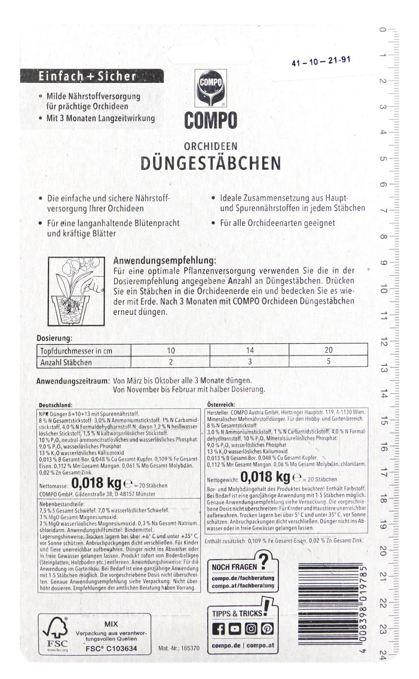 Compo Düngestäbchen Für Orchideen - 20 Stück 4 Compo Düngestäbchen Für Orchideen - 20 Stück – Bild 2