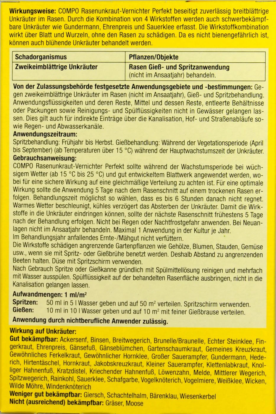 Compo Rasenunkraut-Vernichter Perfekt - 200 Ml 4 Compo Rasenunkraut-Vernichter Perfekt - 200 Ml – Bild 2