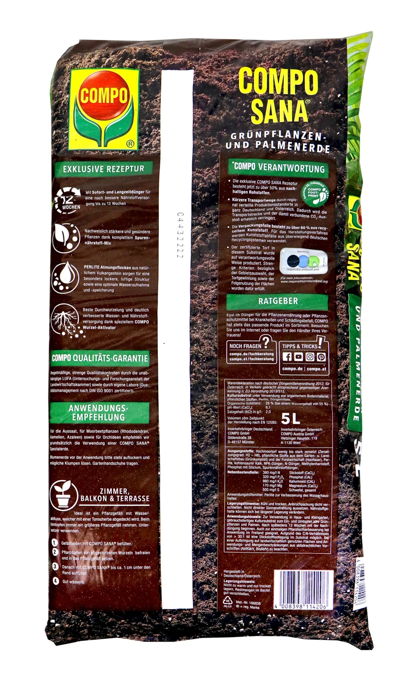 Compo Sana Grünpflanzen- Und Palmenerde - 5 L 4 Compo Sana Grünpflanzen- Und Palmenerde - 5 L – Bild 2